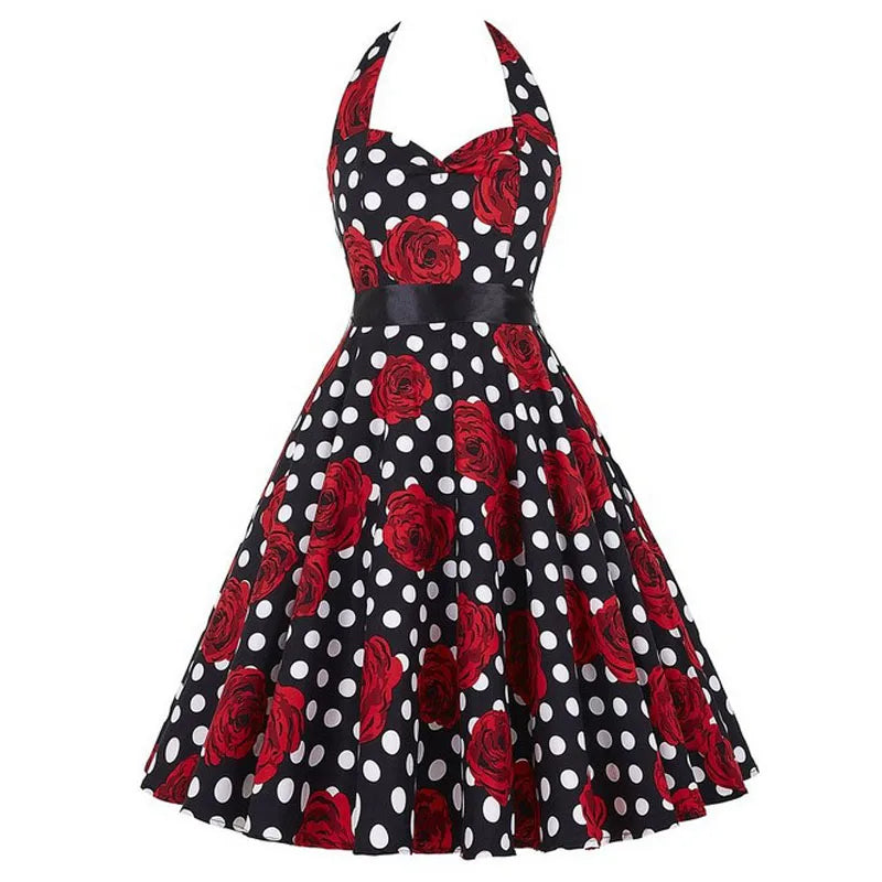 Classic Sexy Retro Vintage Polka Dot Halter Style Dress from the 50s and 60s