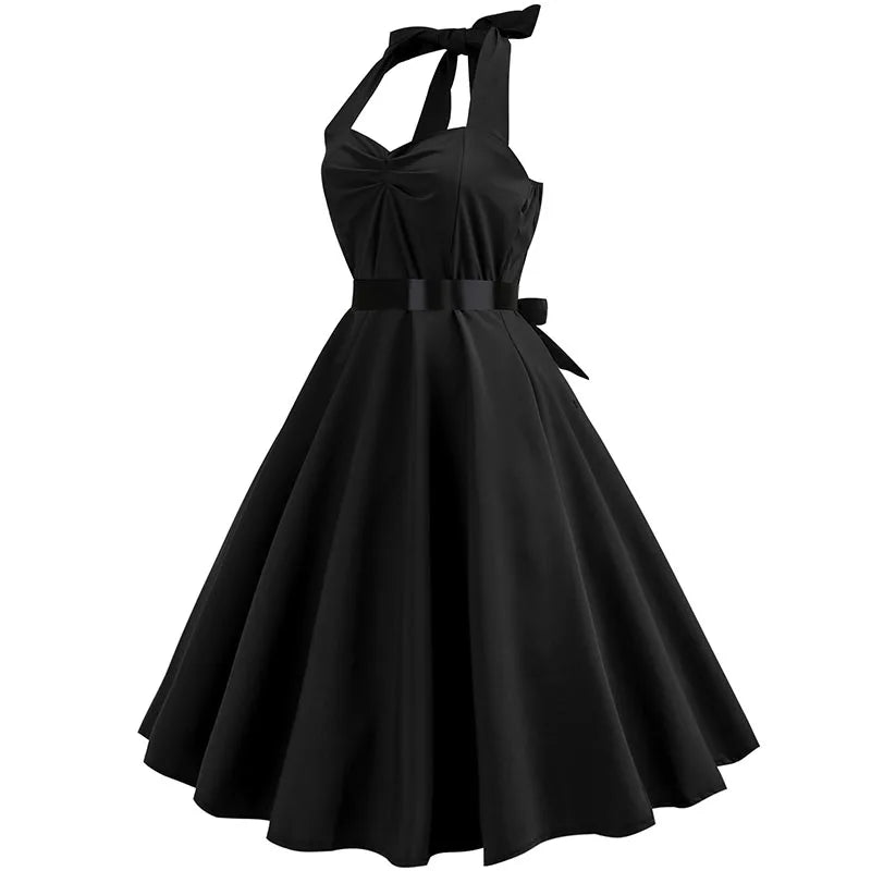 Audrey Hepburn Classic Sexy Vintage Solid Color Halter Style Retro  Dress  from the 50s and 60s